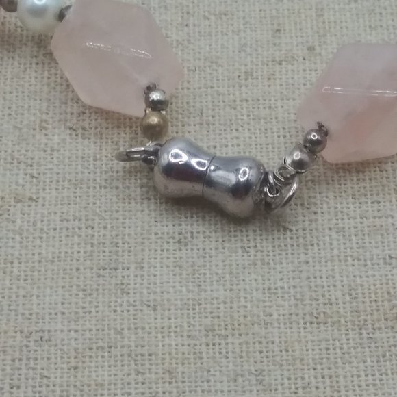 Mid-Century s925 Faceted Rose Quartz/ Pearl Choker - Picture 6 of 8
